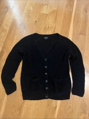 Lucky Brand Black V-Neck Button Cardigan